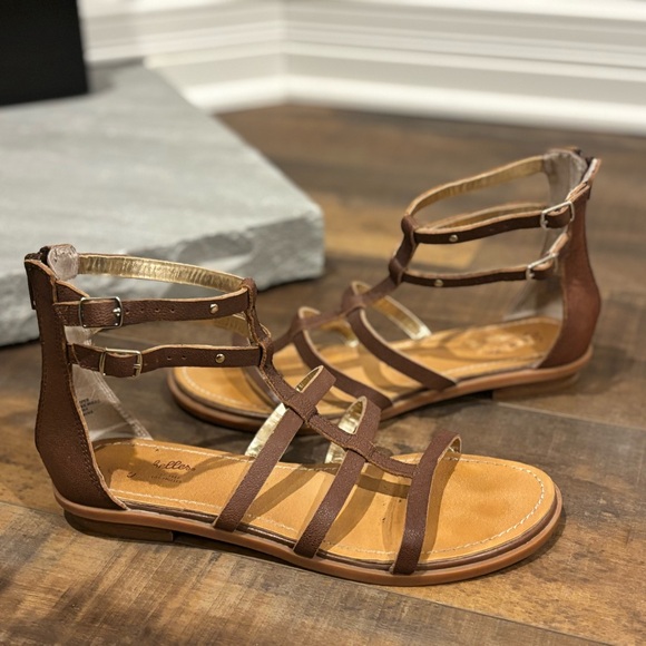 Seychelles Women’s Size 7.5 Aim High Whiskey Brown Leather Gladiator Sandals - Picture 1 of 9